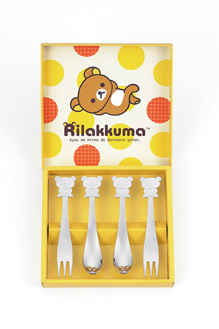 【日本製】鬆弛熊 不鏽鋼匙羹+叉套裝 (一套4件)
