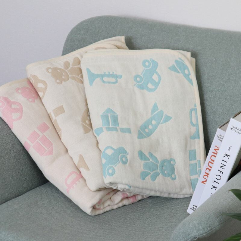 【日本製】藤原織布Baby Bear 6層紗布嬰兒被 (M) - 淺啡色