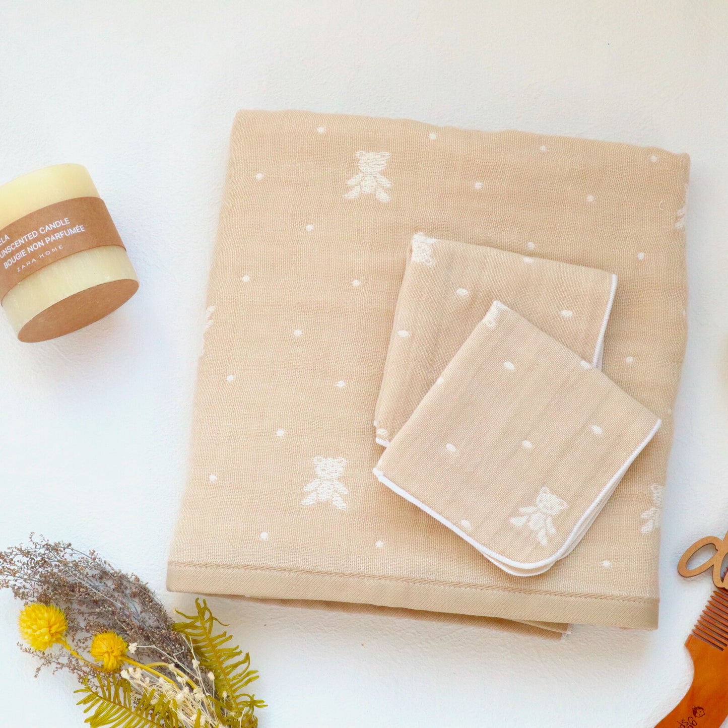 【日本製】藤原織布Baby Bear 3層紗全棉小手帕 (共3色)