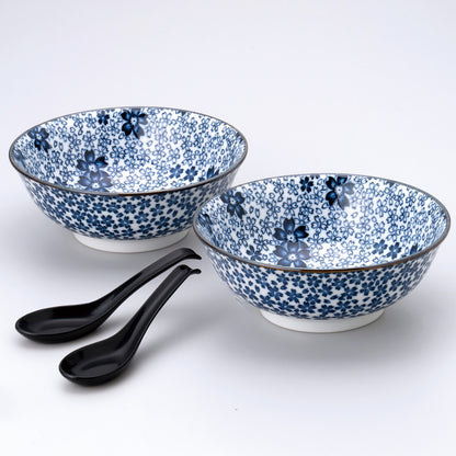 【日本製】美濃燒麵碗餐具套裝 - 櫻花圖案2件套 (含湯匙)