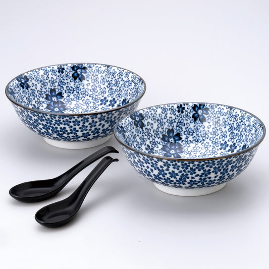【日本製】美濃燒麵碗餐具套裝 - 櫻花圖案2件套 (含湯匙)