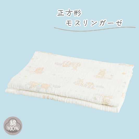 【日本直送】100％純棉輕薄柔軟方形紗布浴巾/紗布被/包被 - 動物捉迷藏