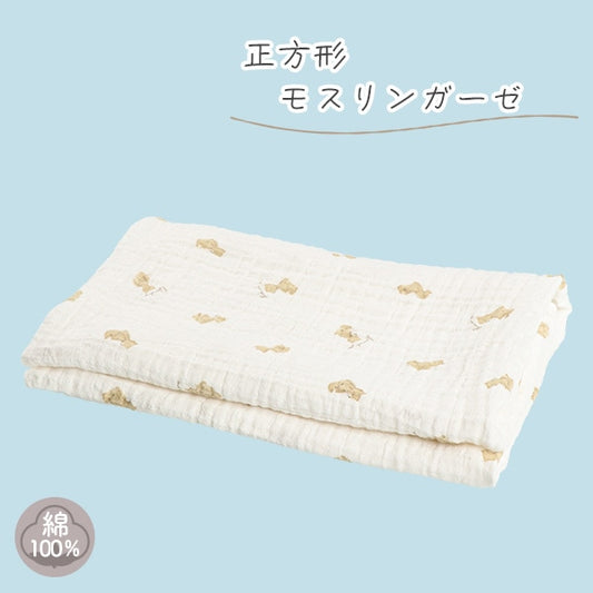 【日本直送】100％純棉輕薄柔軟方形紗布浴巾/紗布被/包被 - 啡色小熊