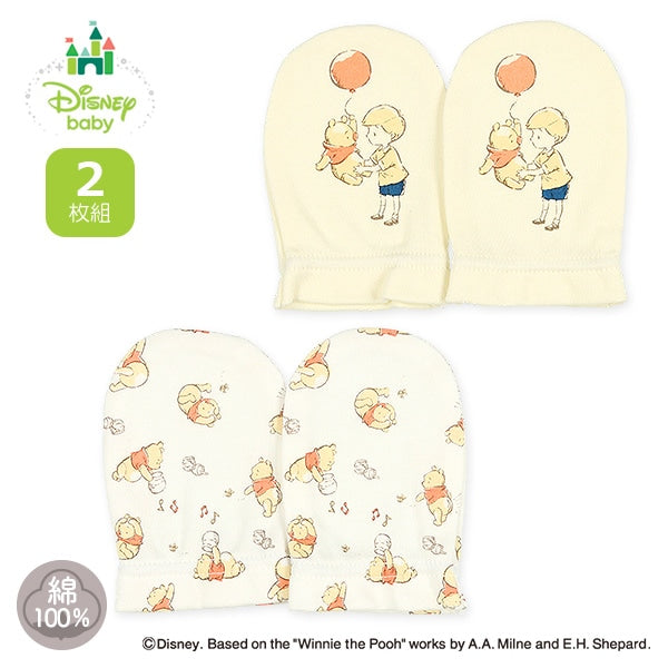 【日本直送】Disney Baby 100％純棉初生嬰兒手套 (一套2對) - 小熊維尼 Winnie the Pooh**