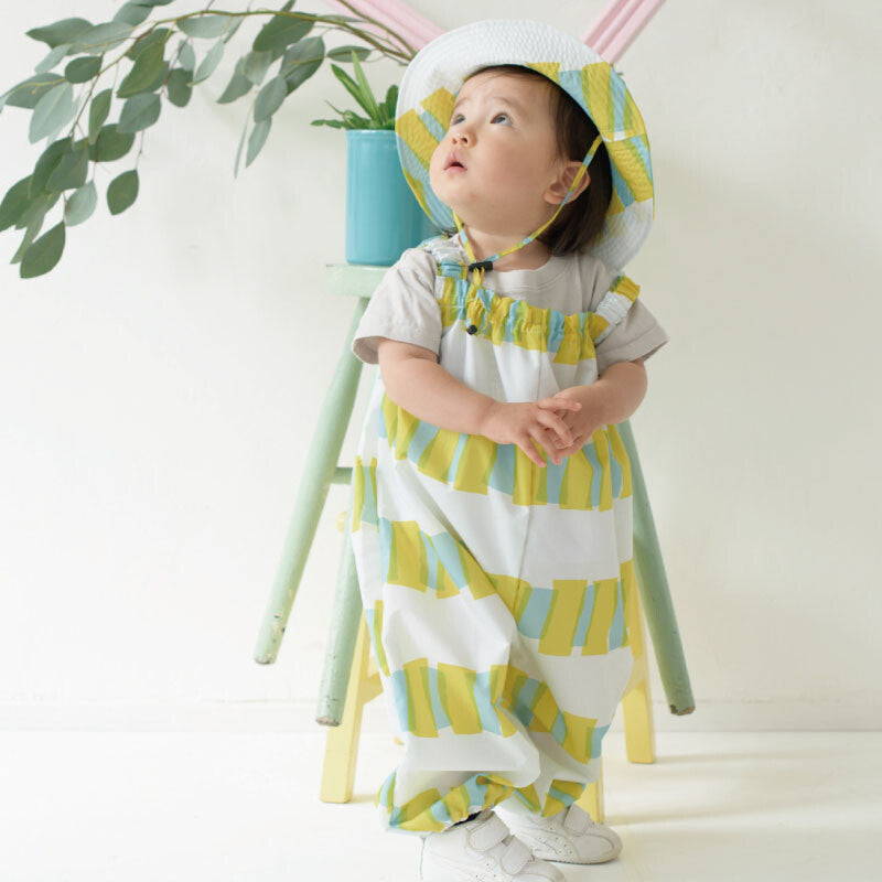 【日本直送】392 Plusm 黃色波點messy play 橡筋吊帶防水連身衣連索繩袋