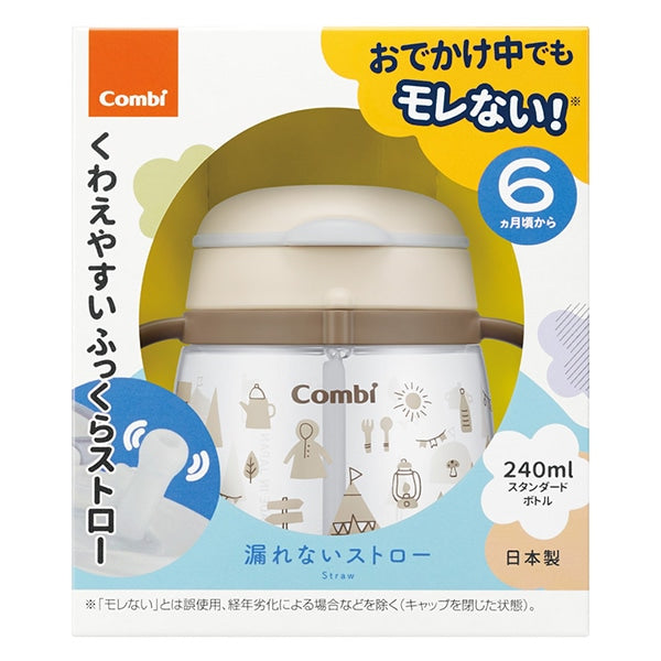 【日本製】Combi Laku Mug 防漏吸管學習水杯 240ml - 露營 (可由6個月開始使用)